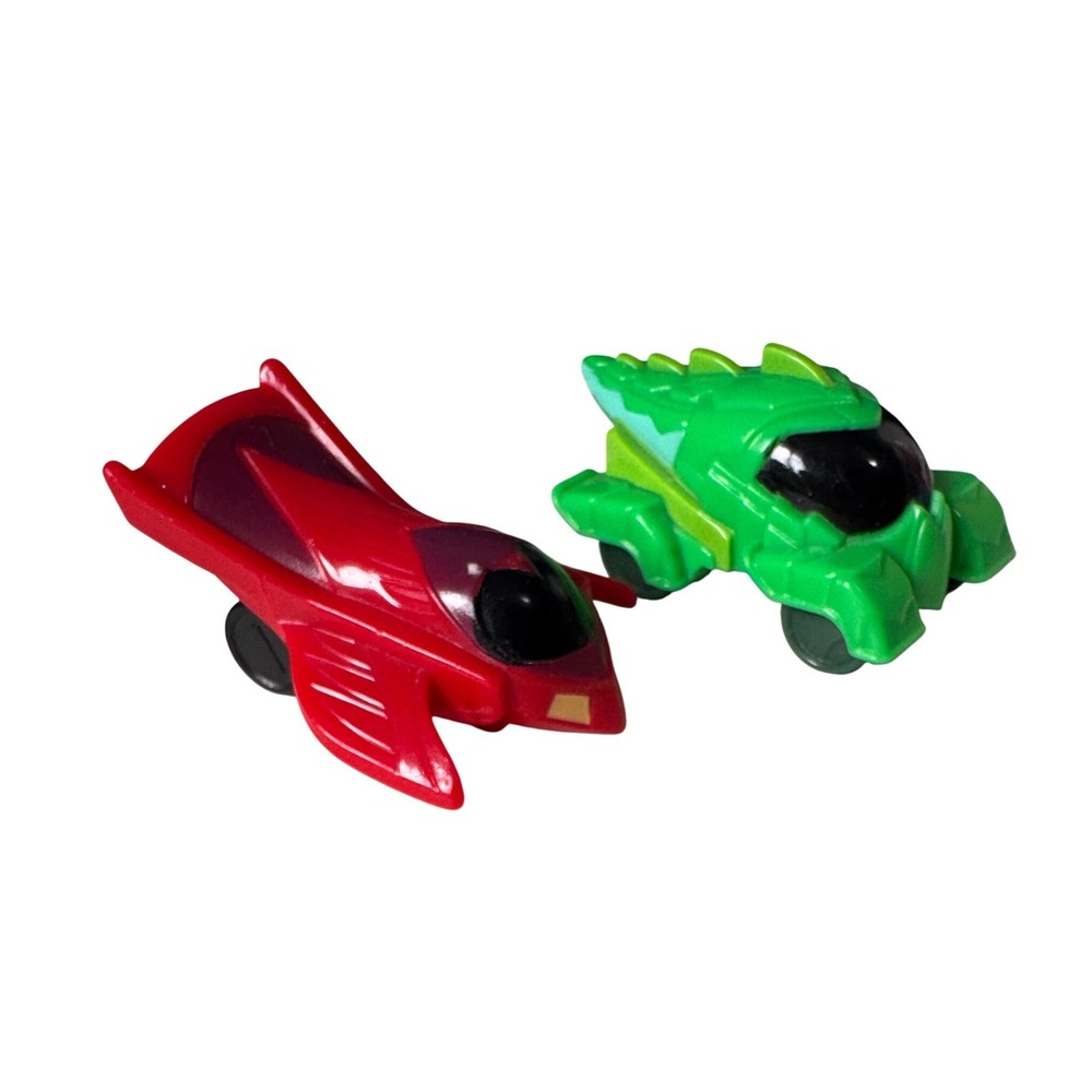 Lot of PJ Mask Micro Toy Vehicles‎ Red Futuristic Jet and Green Dino Car Lot